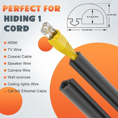 UOMTFAI Wall Cord Hider 39 Inch, Self Adhesive Cable Hider Cord Cover for Wires, Flexible Wire Cover Cable Raceway for Cord Management W0.59 H0.39in Black