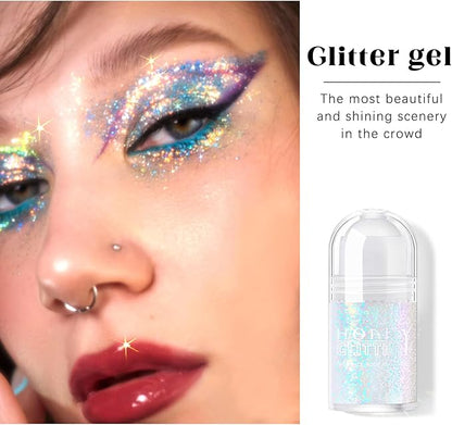 HOSAILY Roll-on Holographic Body Glitter Gel for Face Hair, Chameleon Color Changing Glitter Gel Under Light, Chunky Mermaid Sequins Festival Party Rave Accessories Shimmer Makeup (Golden Ocean)