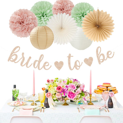 Sage-Green Pink-Beige Bridal-Shower Party-Decorations - 36pcs Bride To Be Banner,Bachelorette Paper Lanterns,Neutral Wedding Streamers Garland,Boho Tissue Pom Poms Flower Fan Decor Supplies Burgleda