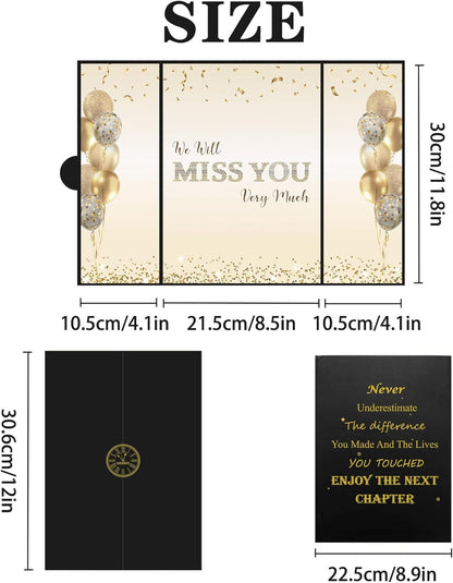 DARUNAXY Black Gold Farewell Party Decorations, We Will Miss You Very Much Alternative Signature Guest Book for Men Women Going Away Gifts Signing Card Board for Retirement Graduation Party Supplies
