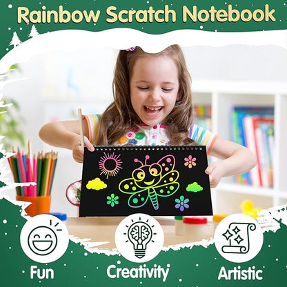 ZMLM 4 Pack Scratch Art Party Favors: Birthday Party Favors for Kids 4-8, Bulk Rainbow Scratch Notebook Paper Pads, Goodie Bags Stuffers Girls Boys Classroom Gifts Crafts Toys Easter Basket Stuffers