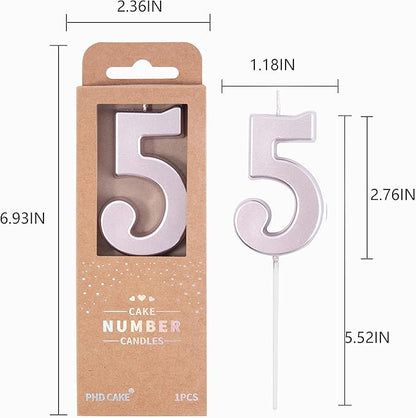 PHD CAKE 2.76 Inch Modern Rose Gold 5 Number Birthday Candles, Cake Candles for Party Celebration