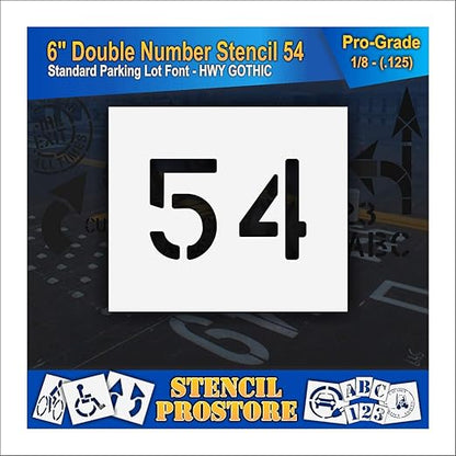 Pavement, Curb, and WheelStop Stencils - 6 inch Double Number Stencil - (54) - 6" x 9" x 1/8" (128 mil) - Pro-Grade