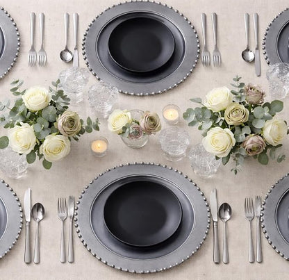 PLASTICPRO Silver Plastic Charger Plates with Beaded Edge – Pack of 4 – 13" Elegant Round Disposable Chargers for Weddings, Events, Parties, and Dinners