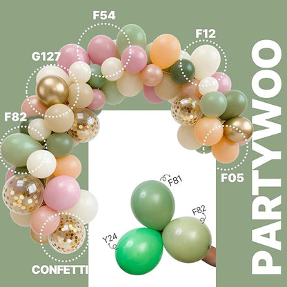 PartyWoo Pink and Green Balloons 65pcs 12 Inch Metallic Gold Sand White Sage Green Nude Dusty Pink Gold Confetti Balloons for Baby Shower Wedding Engagement Princess Birthday Party Decorations