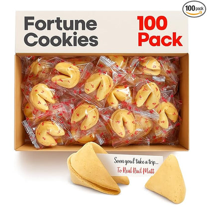 Fortune Cookies | Individually Wrapped Fortune Cookies for Christmas, Parties, Weddings, Events, and Celebrations with Fun Fortunes (100 Pack)