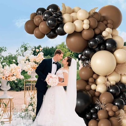 MEBAY Black Brown Nude Balloon Garland Arch Kit, 155Pcs Latex Balloons Different Size 18 12 10 5 inch for Boy First Rodeo, Wild West Country Birthday, Farm Fiesta Party Decorations