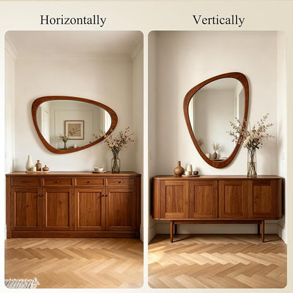 Ferytange Asymmetrical Wood Frame Wall Mirror, 34" H x 24" W Modern Irregular Decorative Mirror, Unique Wall Art for Living Room Bedroom Entryway, Mid Century Modern Home Decor