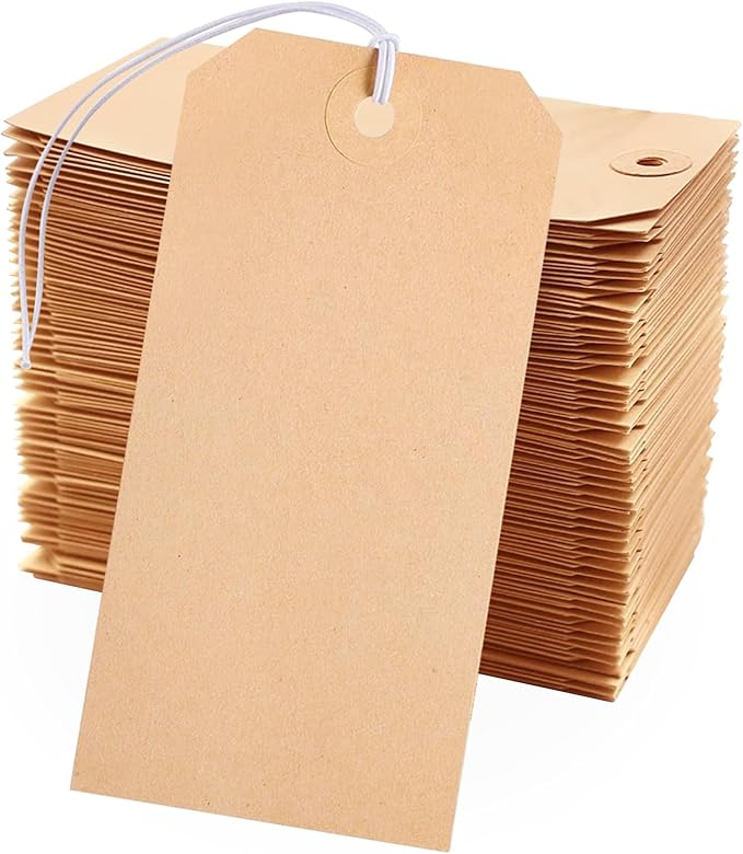 200 Pack Kraft Tags with String Attached,Large Marking Tags Paper Hanging Tags with Elastic Rope Attached,Writable Price Tags Blank Paper Gift Tags for All Occasions