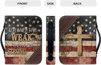 Small Bible Cover Case for Women Men Amercan Flag and Cross PU Leather Bible Case with Bookmark Church Bag Book Carrying Case Bible Cover for Women Men Bible Case for Men Women