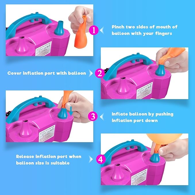Electric Balloon Pump, Portable Electric Air Balloon Pump Dual Nozzle Air Blower Pump 110V 600W Rose Red Balloon Inflator for for Party Decorations