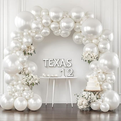 Pearl White Balloons Arch Kit - Double Stuffed White Balloon Arch Kit Different Sizes 18/12/10/5inch White Latex Balloons for Wedding Bridal Shower Anniversary Birthday Party Decoration
