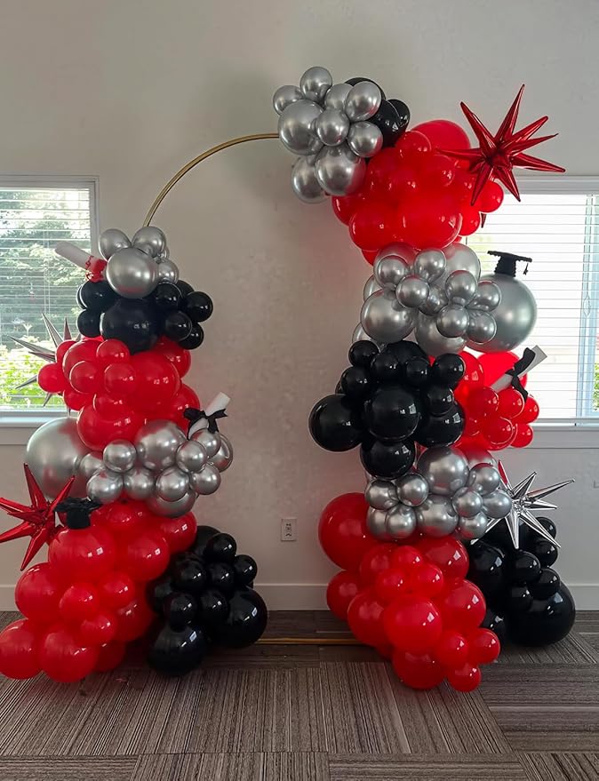 Red and Black Balloon Arch Garland Kit - 131Pcs Red Black and Silver Balloons Glitter Confetti Balloon, Explosion Star Balloons for New Year Birthday Racing Car Poker Party Decorations