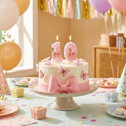 Number 10 Birthday Candle, Pink Bow Birthday Candles, Glitter Candle Cake Topper, Happy Birthday Cake Decoration Gifts, Anniversary Party Supplies for Girl