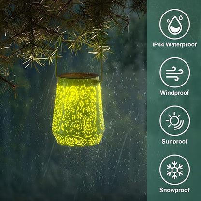 Solar Lanterns Outdoor Waterproof Hanging Solar Lantern, Retro 4 Colors LED Solar Powered Lantern Lights with Handle for Patio Garden Yard Pathway Lawn Porch Decor (4 Pack)