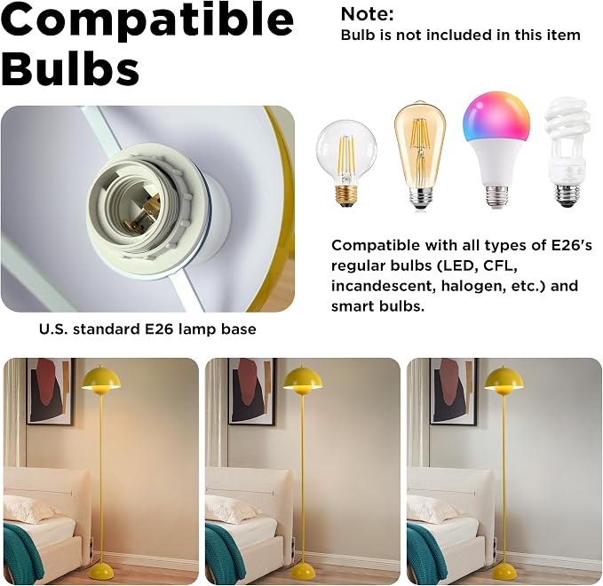 COSYLUX Modern Floor Lamp for Living Room, Industrial Tall Standing Lamp for Bedroom, Metal Shade Reflecting Light Reading Floor Lamp for Office, Nursery Room, Corner(Yellow)
