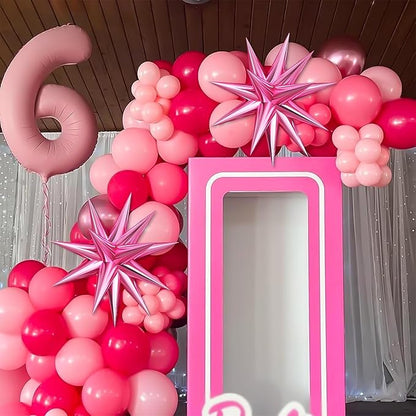 Pink Balloon Arch Kit with Star Foil Balloons, Metallic Pastel Pink Confetti Balloos for Happy Mothers Day Girls Women Birthday Wedding Baby Shower Princess Theme Party Decorations