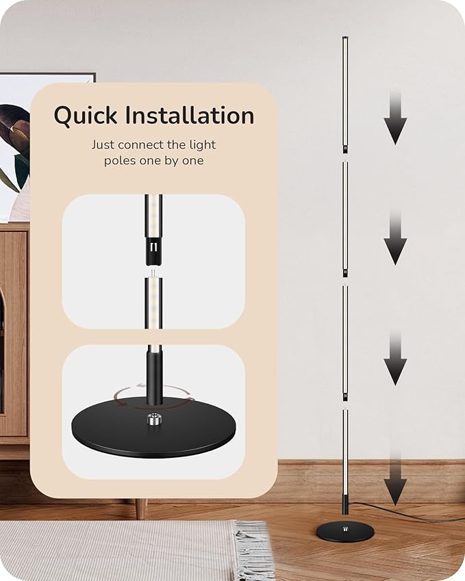 EDISHINE LED Corner Floor Lamp, 57.5" Minimalist Dimmable Sleek Light, Adjustable Height, Standing Tall Floor Lamps for Living Room, Bedroom, Office, 3000K Warm White Light, Black
