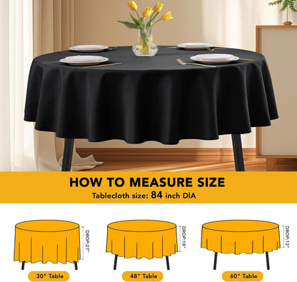10-Pack Black Round Tablecloths, 84 Inches, Stain-Resistant Polyester for 3-5 Ft Round Tables - Washable Table Covers for Weddings, Banquets, Birthday Parties, Events
