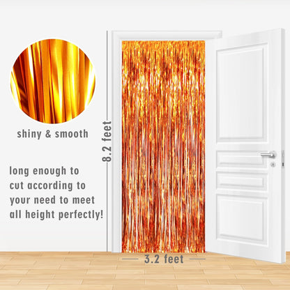 GOER 3.2 ft x 8.2 ft Metallic Tinsel Foil Fringe Curtains Party Photo Backdrop Party Streamers for Birthday,Graduation,New Year Eve Decorations Wedding Decor (4 Packs,Orange)