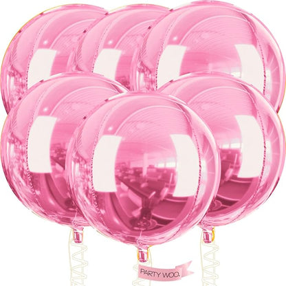 PartyWoo Pearl Pink Foil Balloons 6pcs 32 Inch Large Round Foil Big Giant 4D Jumbo Inflatable Mirror Ball Mylar Balloons for Baby Shower Birthday Gender Reveal Tea Princess Party Decorations