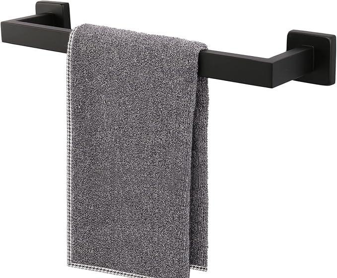 TocTen Bath Towel Rack - Square Base Thicken SUS304 Stainless Steel Towel Bar for Bathroom, Bathroom Accessories Towel Rod Heavy Duty Wall Mounted Towel Holder. (Black, 16)