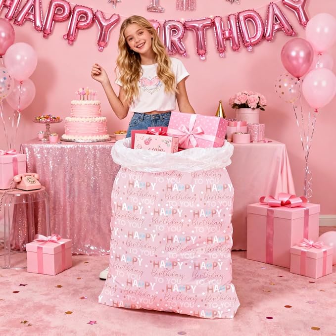 WRAPAHOLIC 56" Extra Large Birthday Plastic Gift Bag - Pink Sweet Blessings Jumbo Bike Bag Gift Wrap for Women Girls Birthday, Baby Shower, Wedding, Bridal Shower - 56" H x 36" W