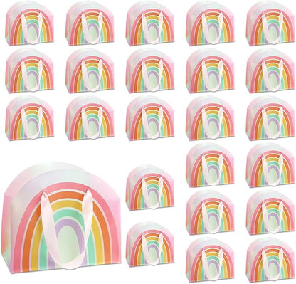 AmazingSpark 24 Pcs Rainbow Party Favor Bags 7.9 x 6.7 x 3.9 Inch Rainbow Gift Goodie Bags with Handles Colorful Treat Candy Gift Wrap for Birthday Baby Shower Wedding Party Favors Supplies