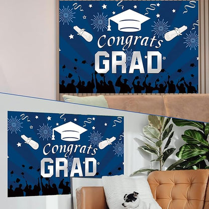 Graduation Decorations Class Of 2026: Navy Blue and Silver Graduation Decorations 2026 Graduation Balloons Arch Kit Congrats Grad Backdrop Party Supplies for High School & College Celebrations