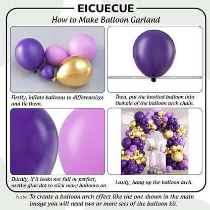 Purple and Gold Balloons Garland Arch Kit - 5 10 12 18 inch Different Size Purple Dark Purple Metallic Gold Balloons for Birthday Baby Shower Anniversary Adults Prom Luxury Party Decorations