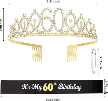CAVETEE Gold Birthday Crown and Tiara for Women, Sash for Girls - Birthday Party Decoration
