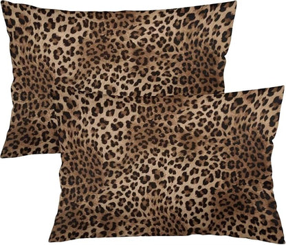 Brown Leopard Throw Pillow Covers Set of 2 Queen Size Black Cheetah Skin Wild Animal Print Pillow Cushion Cases Standard Pillow Cases Decorative Pillowcase 20X30 Inch for Sofa Bed