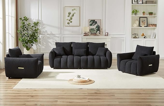 Antetek 35" Modern Accent Single Sofa Chair, Comfy Deep Seat Teddy Living Room Chair, Leisure Boucle Reading Sofa Arm Chair for Bedroom, Office, Apartment, Black