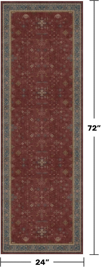 2x6 Turkish Kitchen Runner Rugs Non Skid Washable - Washable Rug for Hallway, Bedroom Bedside, Bathroom, Laundry Room, Hallway, Non Slip with Rubber Backing, Oriental Dark Red Kitchen Accessories
