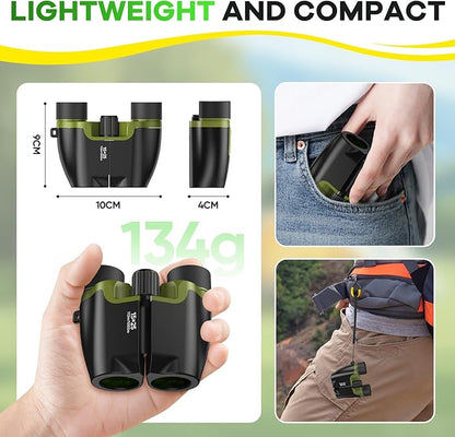 Compact Binoculars for Adults and Kids with BAK4 Prism,15x25 FMC Lens Waterproof Binocular with Low Light Vision,Small Binoculars for Cruise Ship Bird Watching (Green)