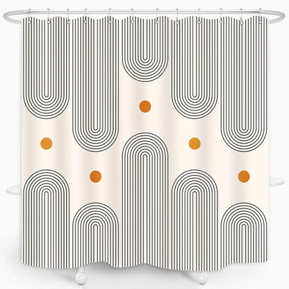 Mid Century Shower Curtain Boho Minimalist Abstract Arch Sun Simple Lines Geometric Modern Beige Bathroom Decor Waterproof Fabric 72Lx72W Inch with 12pcs Plastic Hooks