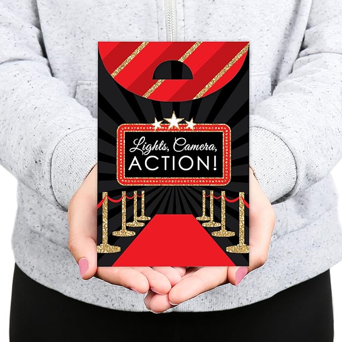 Big Dot of Happiness Red Carpet - Movie Night Gift Favor Bags - Party Goodie Boxes - Set of 12