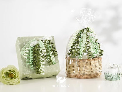HUIHUANG Curly Bows for Gift Wrapping 7 inch Sage Green/Moss/Ivory Gift Bow with Self Adhesive & Twist Tie Ribbon Bows for Presents, Gift Basket, Wedding Decor, Baby Shower- 6 Counts