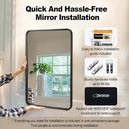ANDY STAR Bronze Bathroom Mirror, 22X30’’ Bronze Mirrors for Wall, Rounded Rectangle Mirror for Bathroom Vanity Metal Framed, HD Reflection, Wall-Mounted Vertically or Horizontally