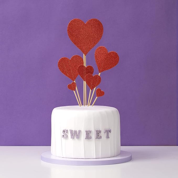 35 pcs Glitter Red Heart Cake Toppers Picks for Sweet Love Theme Wedding Engagement,Valentine's Day Bridal Shower Mother's Day Party Cake Decors (Red heart)