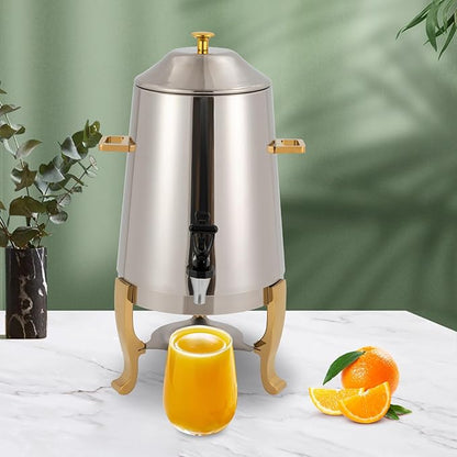 13L/3.43Gal Beverage Dispenser, Stainless Steel Hot Cold Drinks Urn with Fuel Stand, Thermal Tea Juice Milk Coffee Chafer Dispenser with Faucet for Parties Buffet Commercial Use (gold)