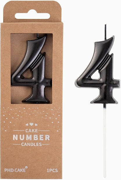 PHD Elegant Black 2.76 Inch 4 Number Birthday Candles for Party Celebration