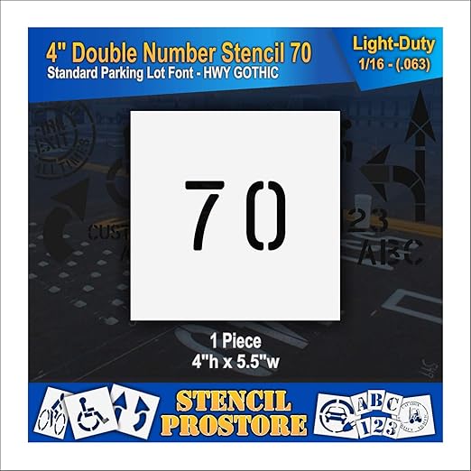 Pavement, Curb, and WheelStop Stencils - 4 inch Double Number Stencil - (70) - 4" x 5.5" x 1/16" (63 mil) - Light-Duty