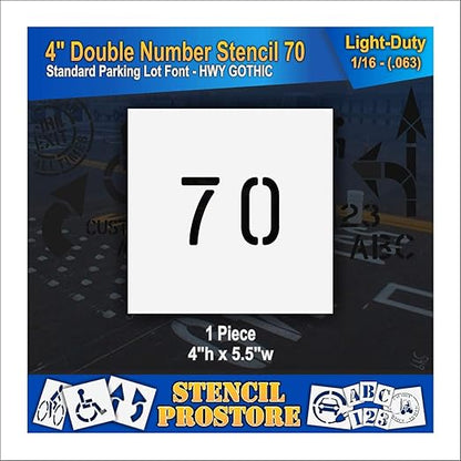 Pavement, Curb, and WheelStop Stencils - 4 inch Double Number Stencil - (70) - 4" x 5.5" x 1/16" (63 mil) - Light-Duty