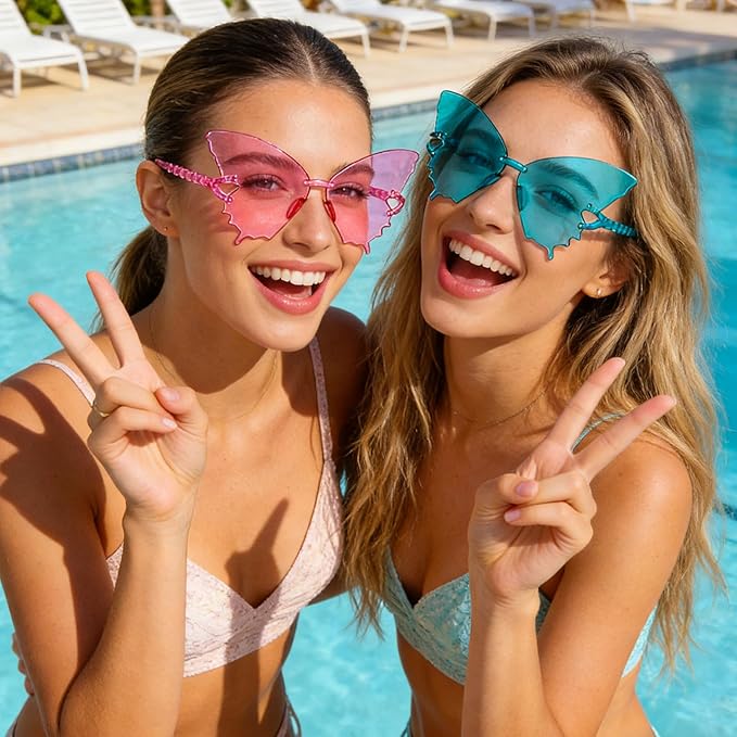 Pibupibu 36 Pcs Rimless Heart/Star/Butterfly/Flame/Cateye Party Sunglasses Bulk for Women Men, Fun Bachelor Party Glasses