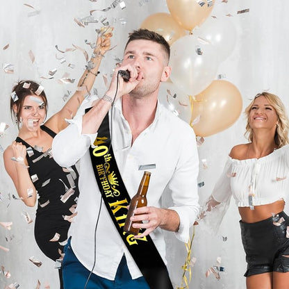 40th Birthday King Sash with Gold Foil - Soft Satin Black 40th Birthday Sash for Men 40th Fabulous Bday Party, Great for Men 40 Bday Gifts Ideas, Large Enough Size (35.4x3.74 inch)