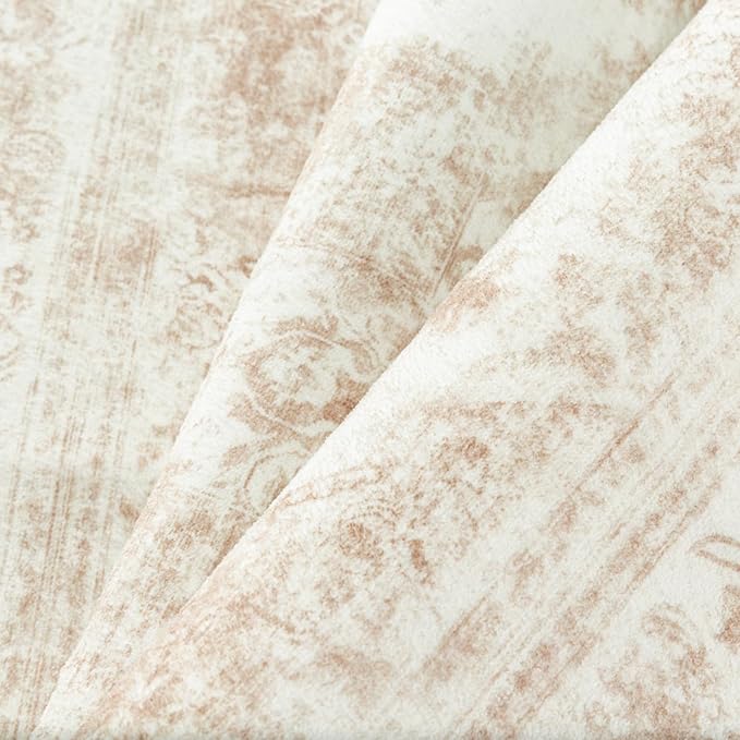 PureCozy Area Rug 5x7 Cream Washable Living Room Beige Carpet Non Slip Vintage Medallion Low Pile Soft Indoor Bedroom Retro Distressed Indoor Rug for Kitchen Home Office Laundry Dining Room