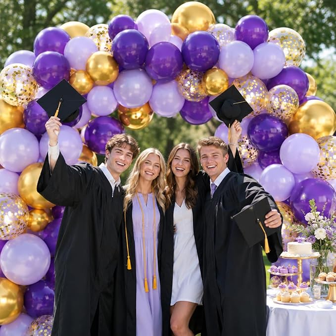 Purple and Gold Balloons, 60 Pcs Dark Purple Balloons with Confetti Gold Metallic Balloon, Globos Morados Lavender Balloon for Graduations Grad Prom Birthday Party Bridal Shower Decorations