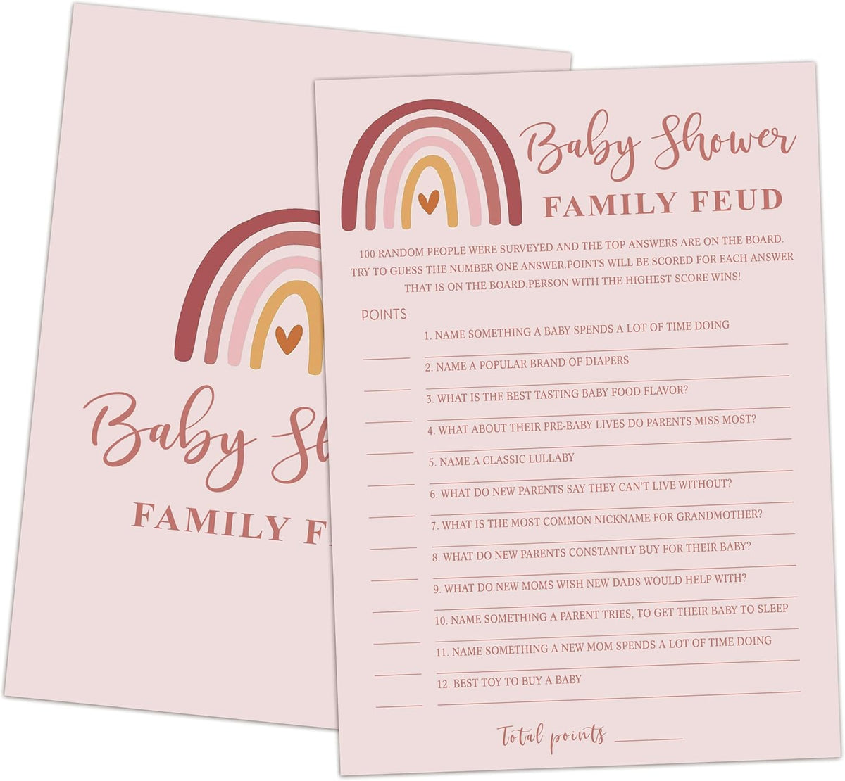 Family Feud Baby Shower Game - Pack of 30 Cards, Answer Key, Rainbow Baby Feud Game Supplies-05A-Indipink