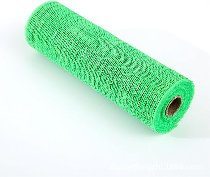 3 Rolls Green Deco Mesh Ribbon for Wreath Making Supplies, 10 Inch x 30FT Metallic Foil Burlap Deco Mesh Fabric for DIY Crafts Saint Patricks Day Spring Door Wreath Swags and Decorating